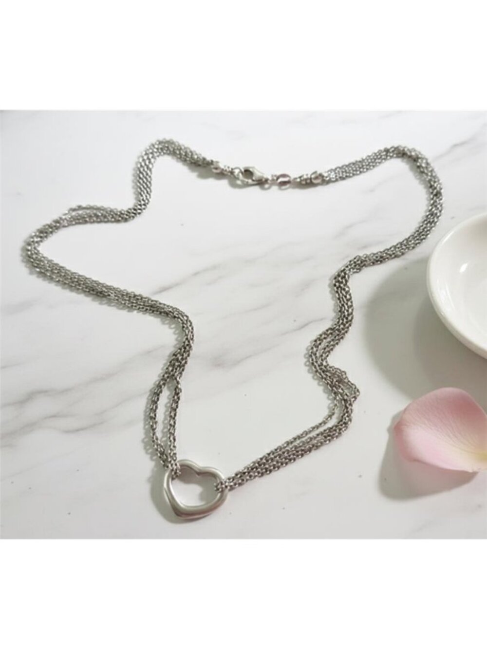 925 Sterling Silver Italy 4 Strand Heart Necklace KA1172 18 In
